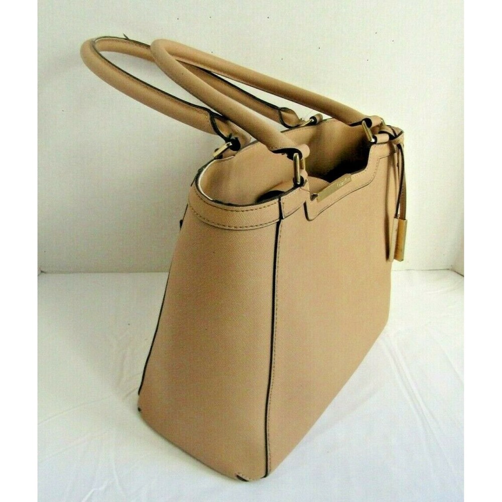 Calvin Klein Taupe Leather Shoulder Bag Womens Designer Structured Handbag - Picture 4 of 10